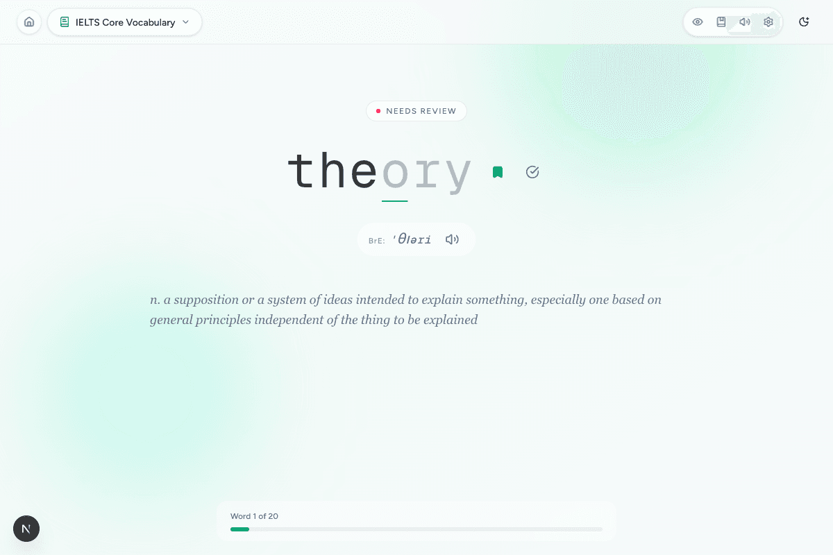 IELTS Vocabulary quiz mode in LingoForge